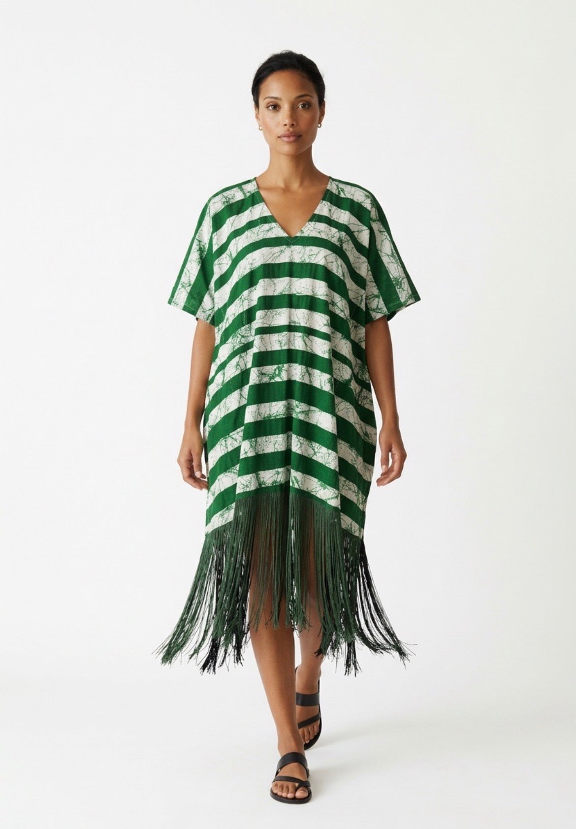 Ankara vneck fringe dress