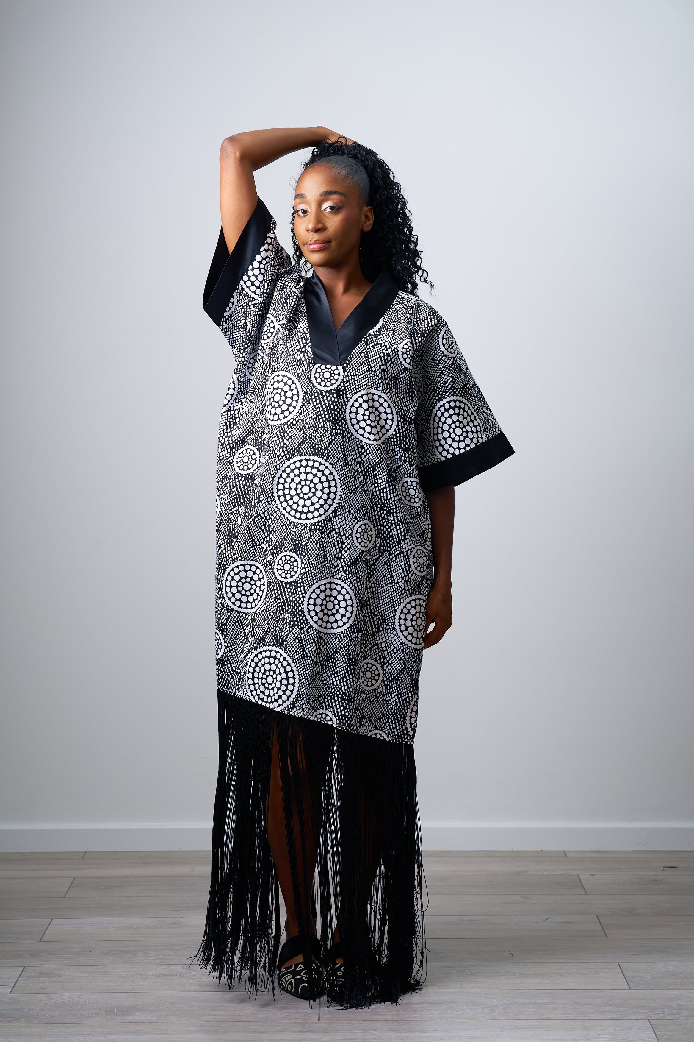 Vneck gown with fringe
