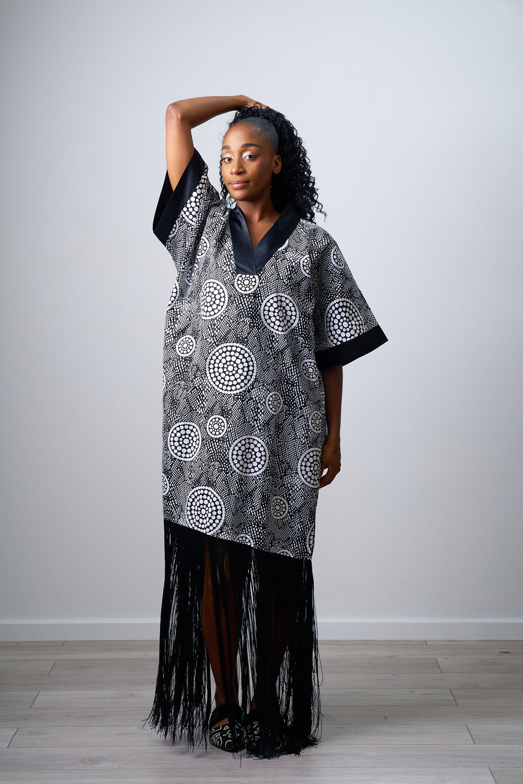 Vneck gown with fringe