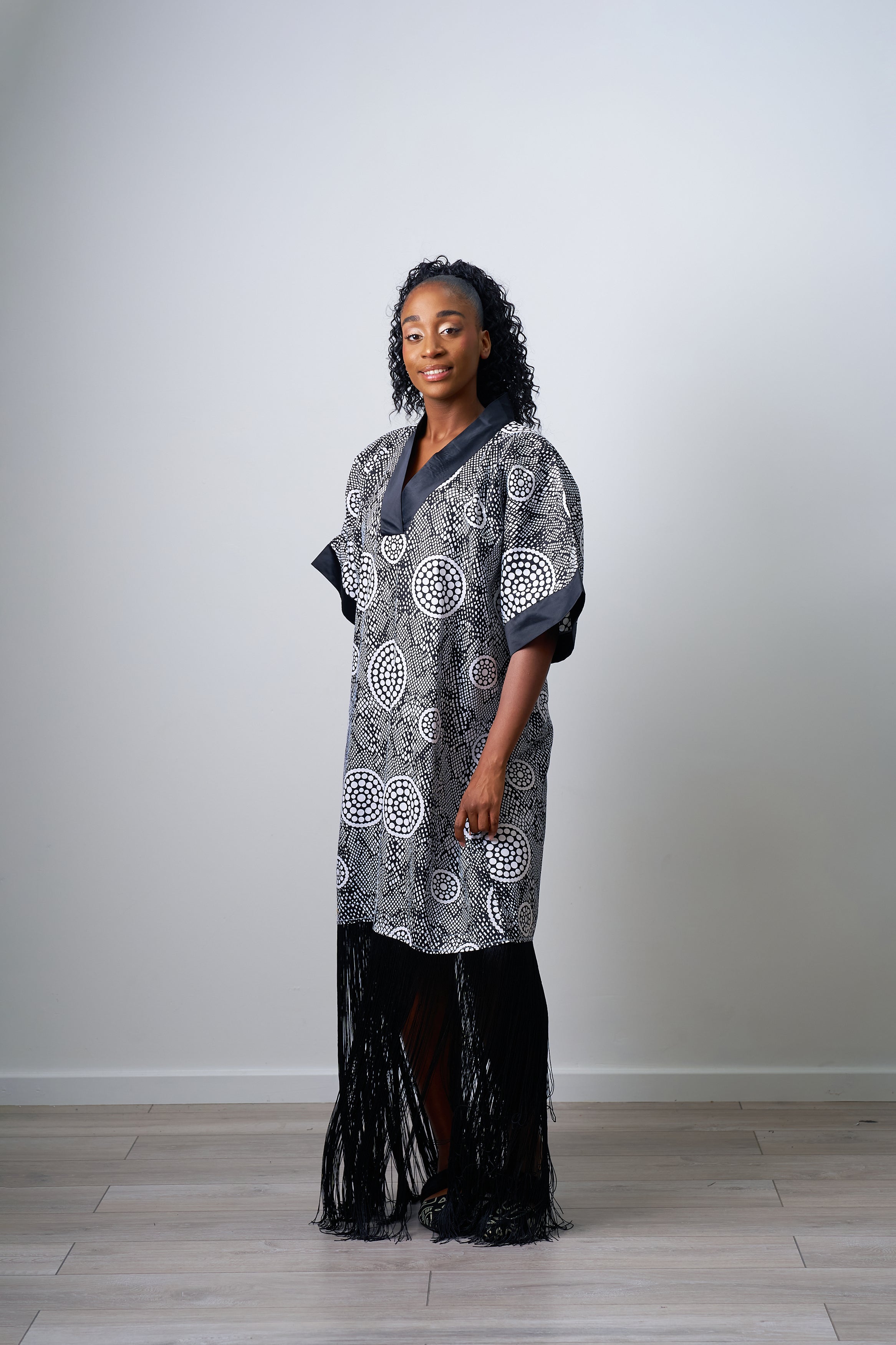 Vneck gown with fringe