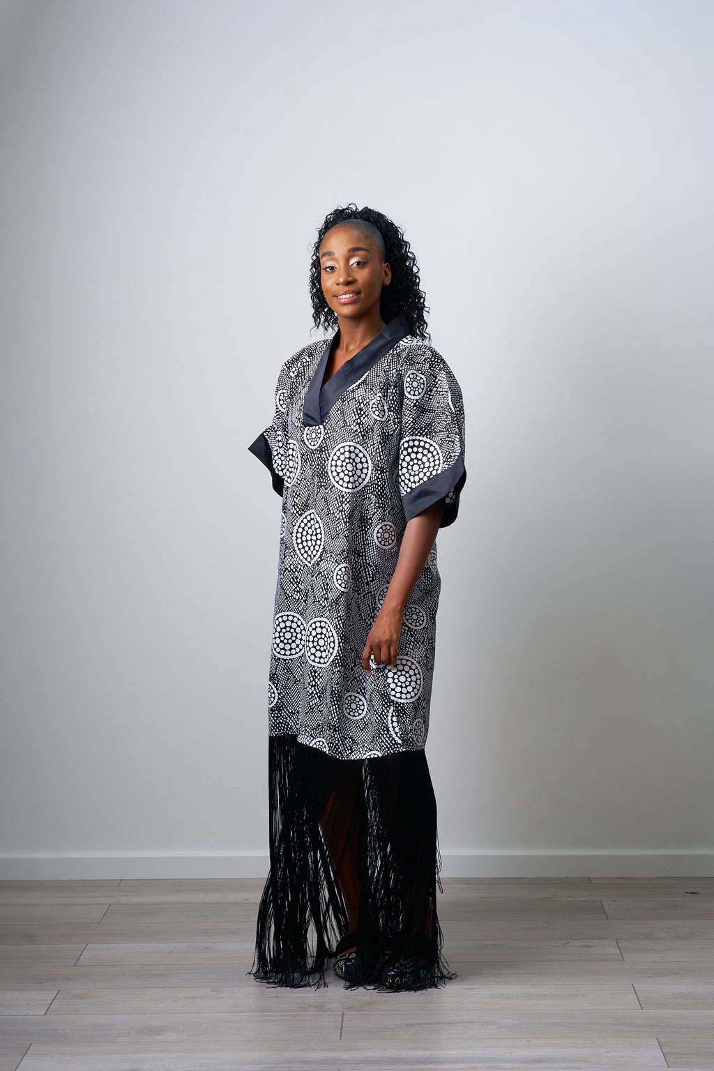 Vneck gown with fringe