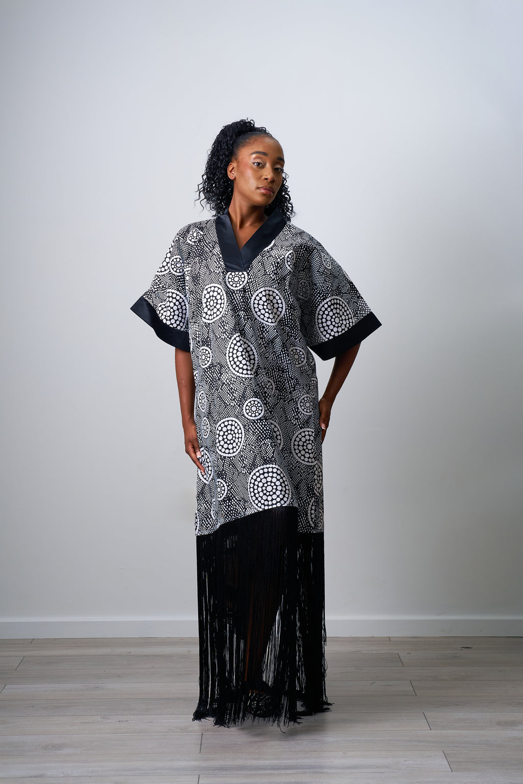 Vneck gown with fringe