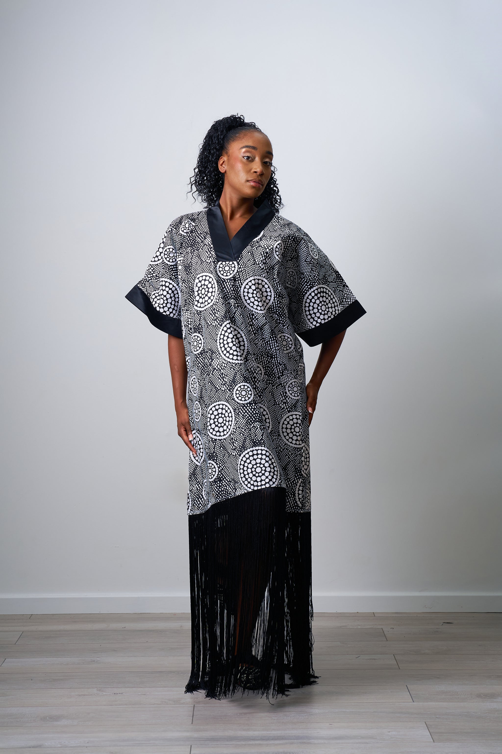 Vneck gown with fringe