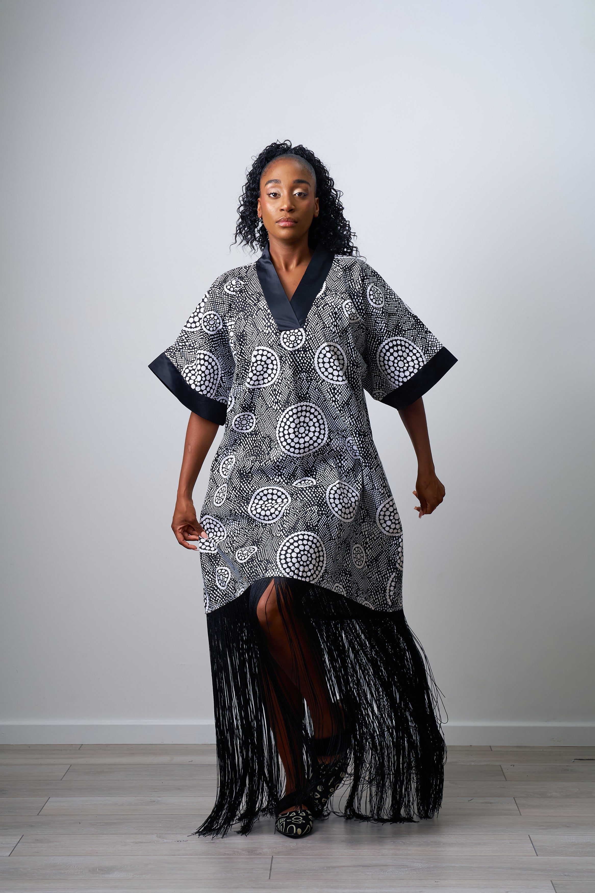 Vneck gown with fringe