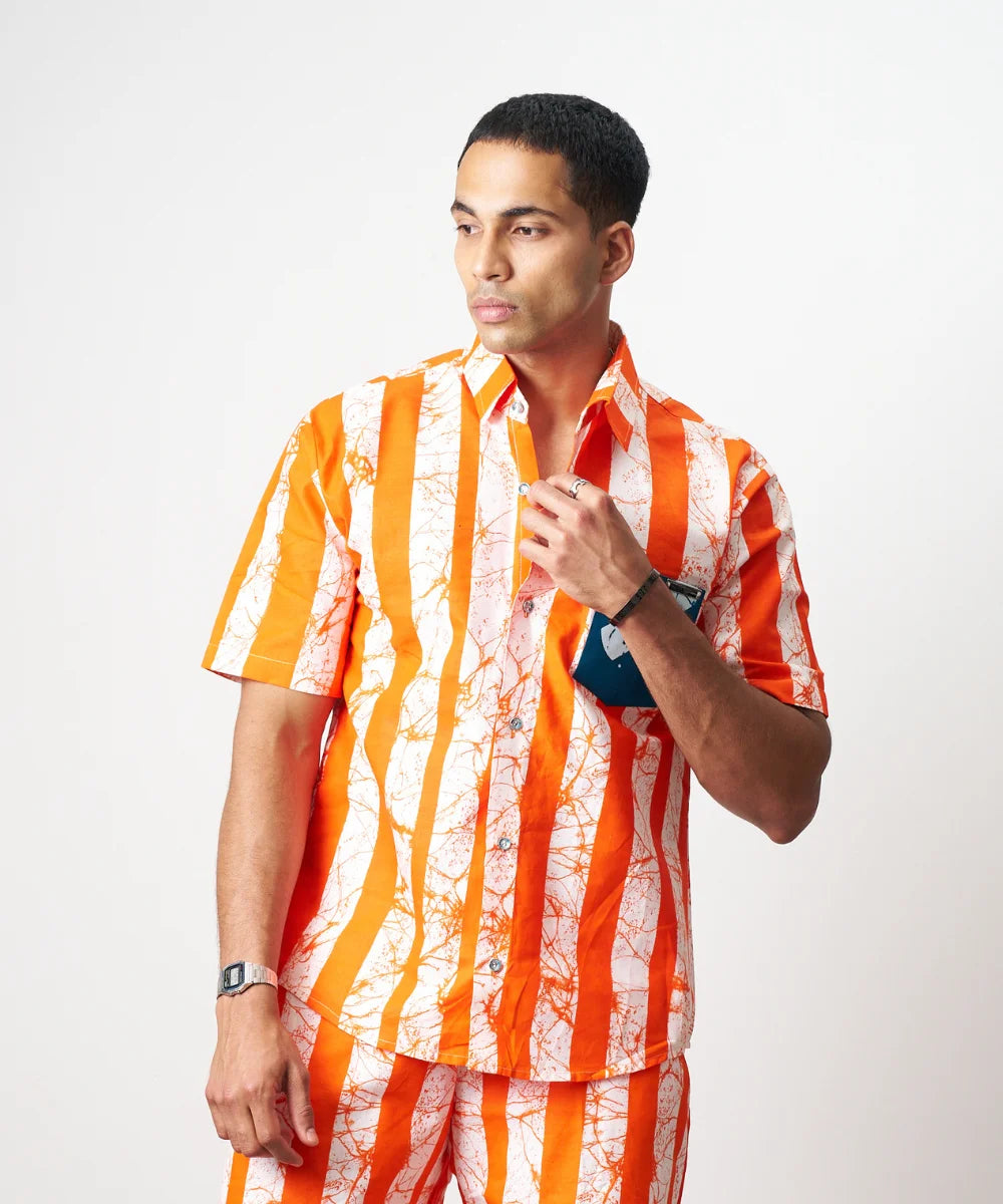 Ankara Men’s Orange Stripe Shirt