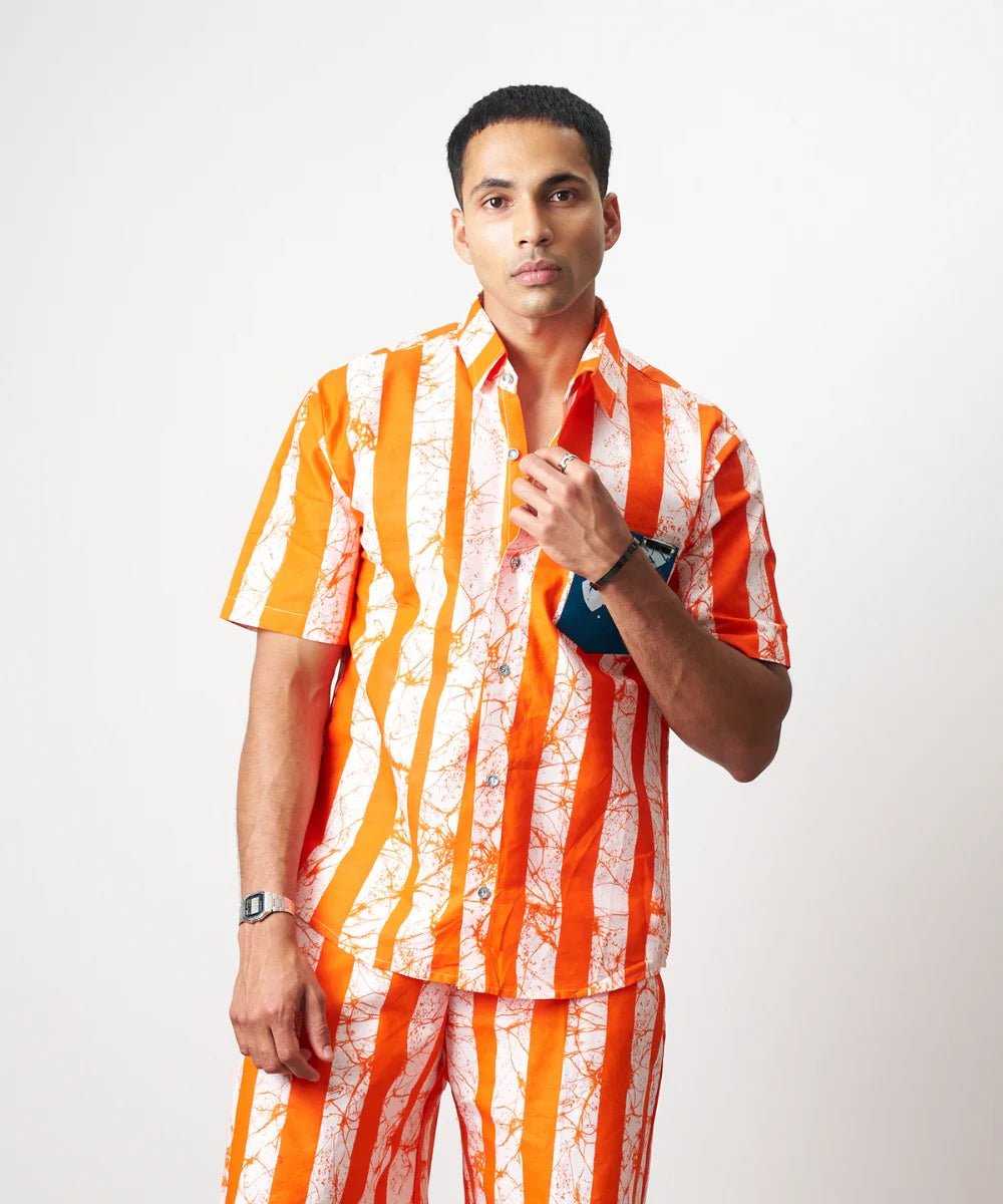 Ankara Men’s Orange Stripe Shirt