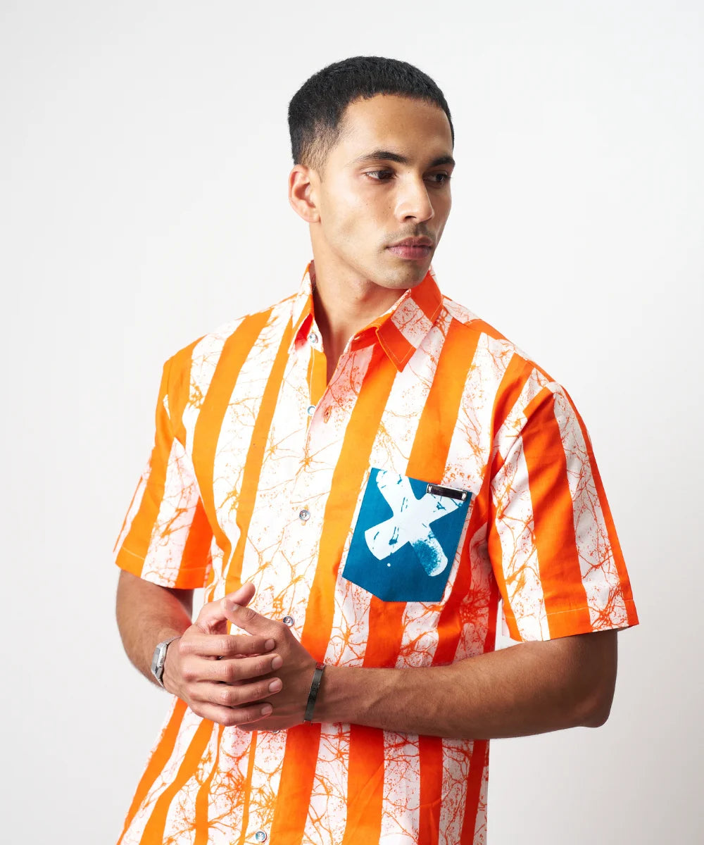 Ankara Men’s Orange Stripe Shirt
