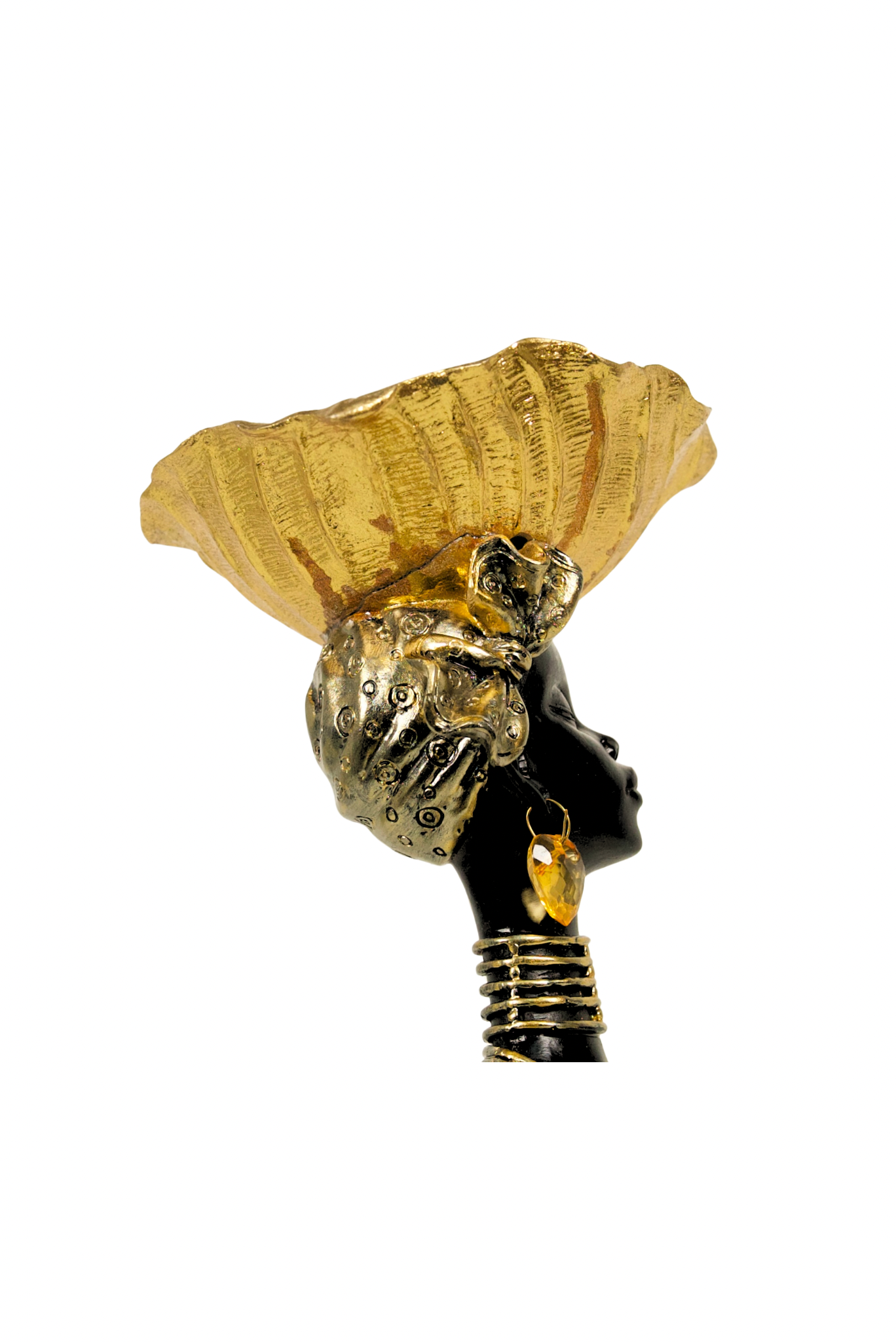 African Woman Statue with Gold Sunburst Headdress