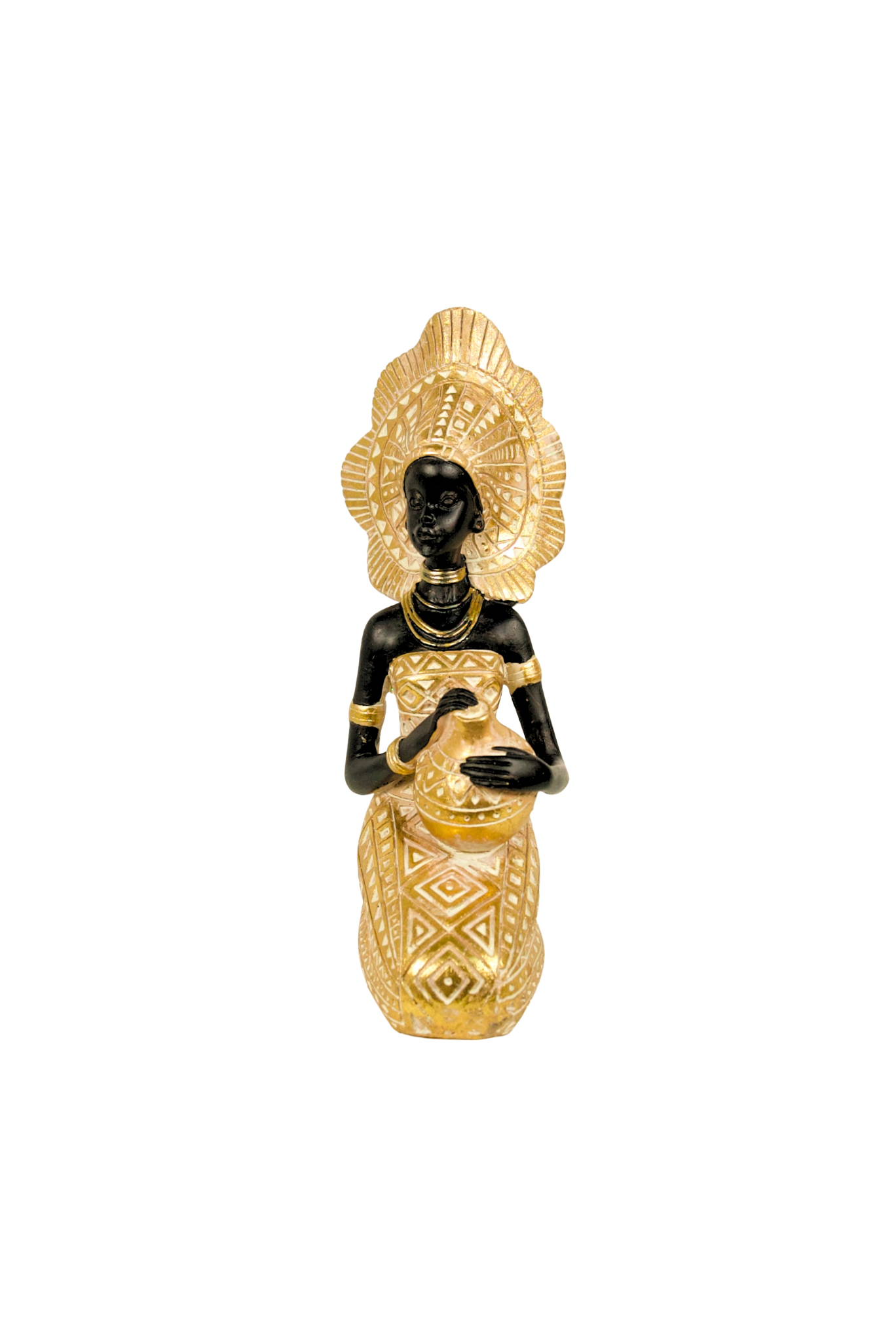 African Woman Gold Sunburst Headdressing Statue