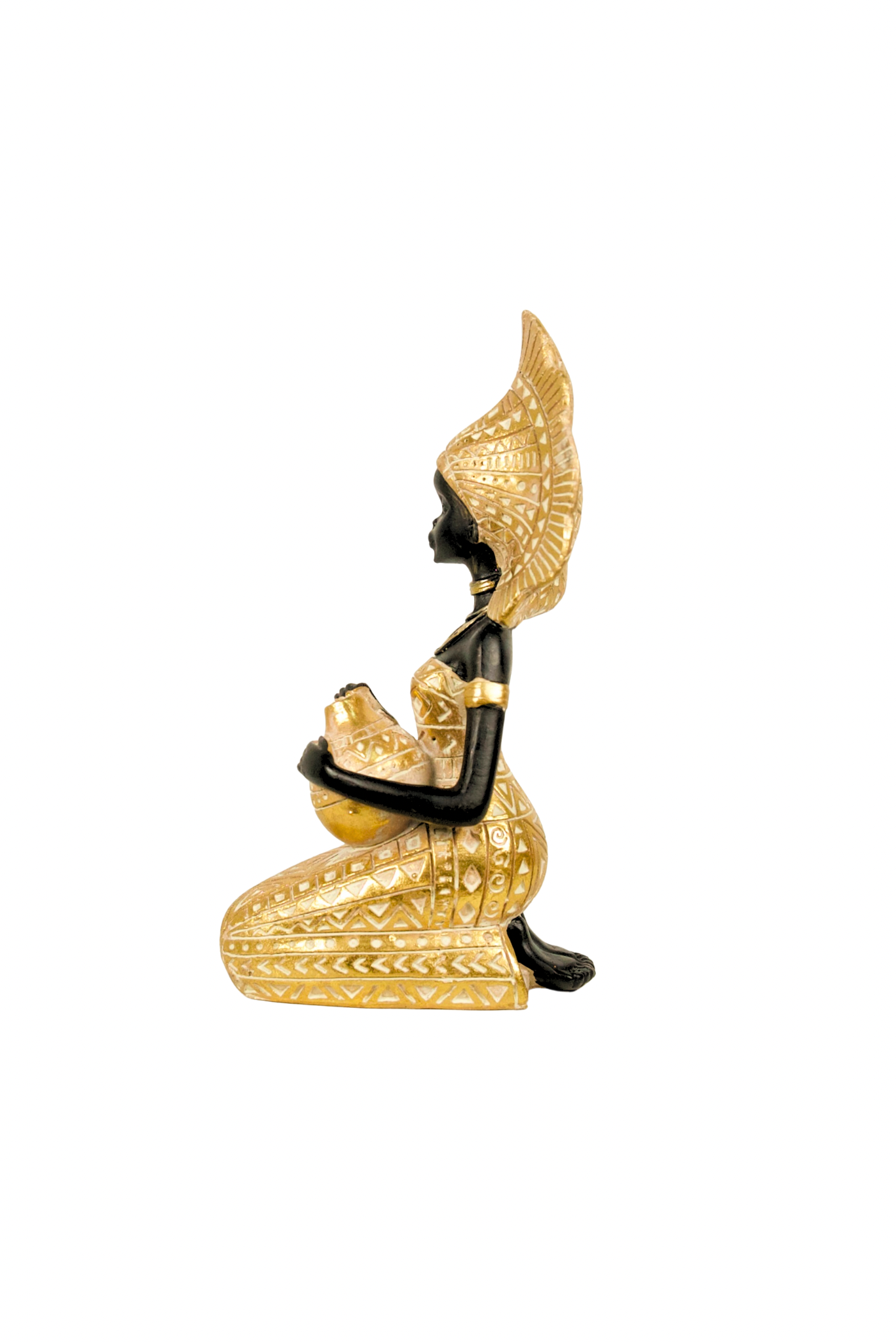 African Woman Gold Sunburst Headdressing Statue