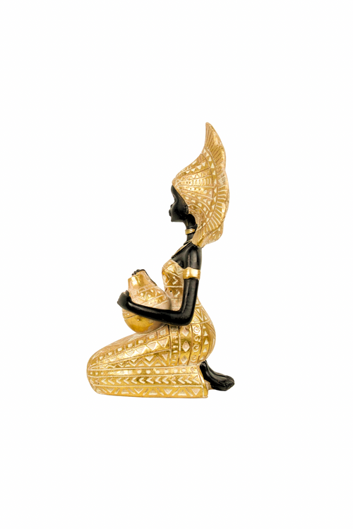 African Woman Gold Sunburst Headdressing Statue